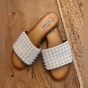 Steve Madden Farryn white studded sandals.